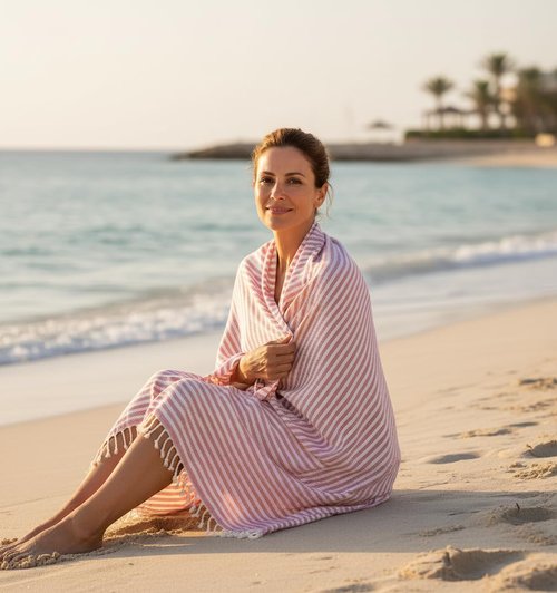 Bazaar Anatolia Turkish Beach Towel - Oversized 100% Cotton, Quick Dry & Sand Free - 71x39 Inches, Arpa Red
