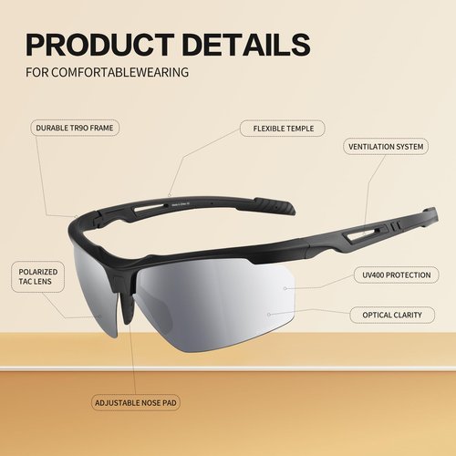 VOZAPOW Polarized Sports Sunglasses for Men Women Youth, UV400 Protection Cycling Glasses for Running Baseball Softball