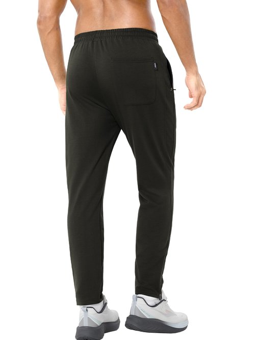 PLEPAN Mens Jogger Sweatpants Slim Fit Workout Pants for Gym Bodybuilding Training with Zipper Pockets Black L