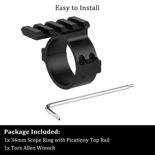ToopMount 34 mm Scope Rings Adaptor with 4 Slots Picatinny Rail, 34mm Scope Mounted Picatinny Adapter, Tactical Light Barrel Clamp Mounts for Scope Flashlight, Picatinny Ring Mount for Red Dot Sights