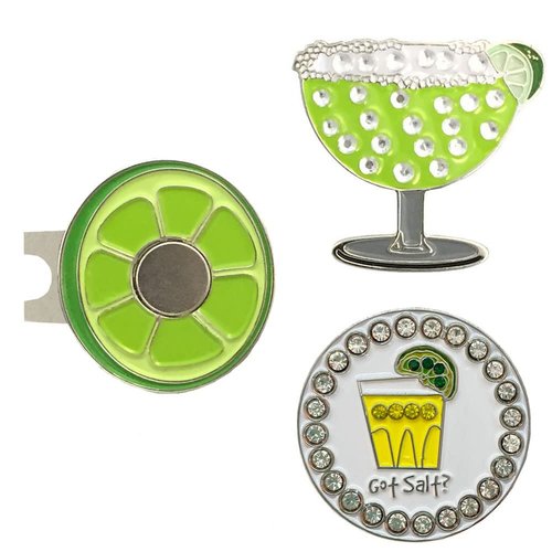 Giggle Golf Bling Golf Ball Marker Pack with Lime Hat Clip – Margarita & Tequila Shot Sparkly Markers for Women Golfers – Fun Golf Gift with Organza Bag & Bonus Hand Cream