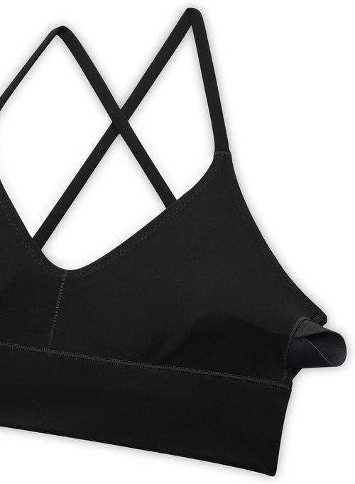 CRZ YOGA Butterluxe Sports Bra - Padded V Neck Longline Crop Top with Spaghetti Straps for Women