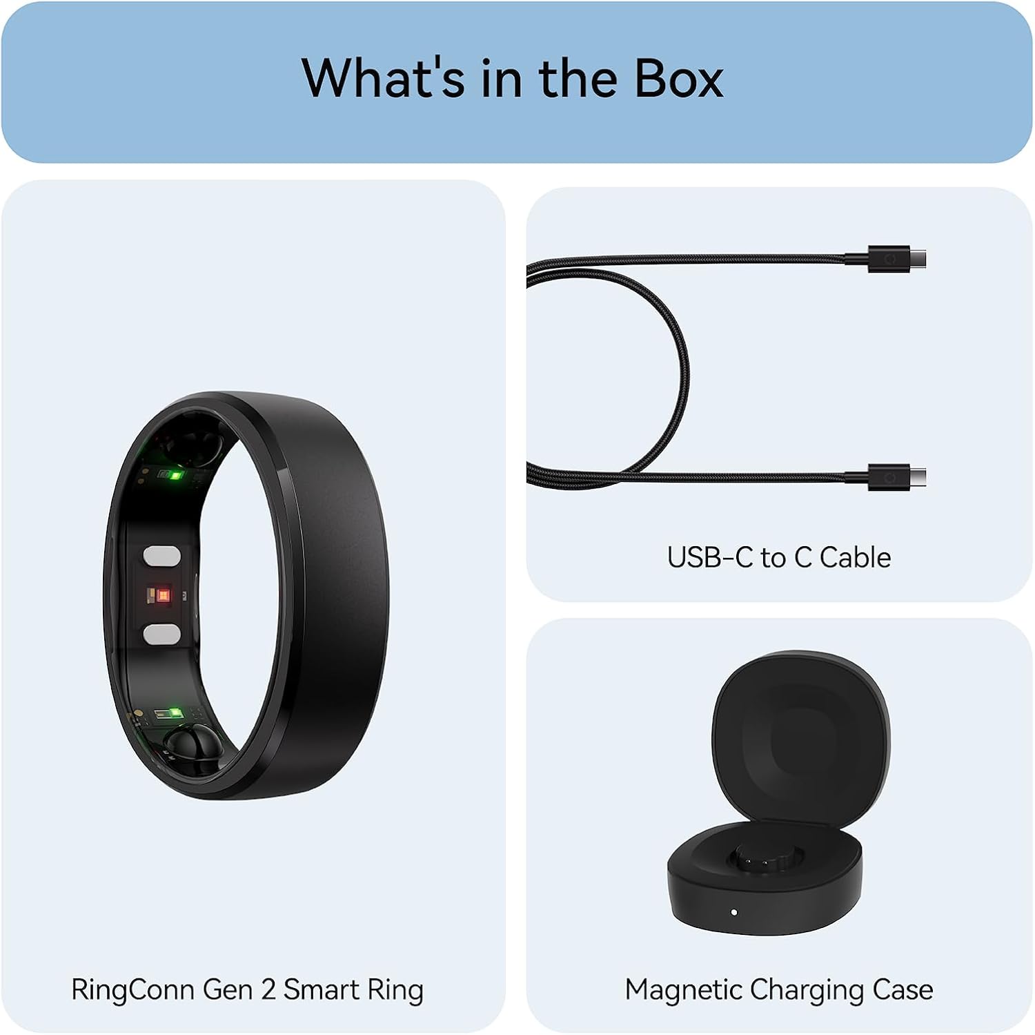 RingConn Gen 2 Smart Ring - Sleep Apnea Monitoring, 12-Day Battery Life | Stress & Heart Rate Tracker (Black, Size 9)