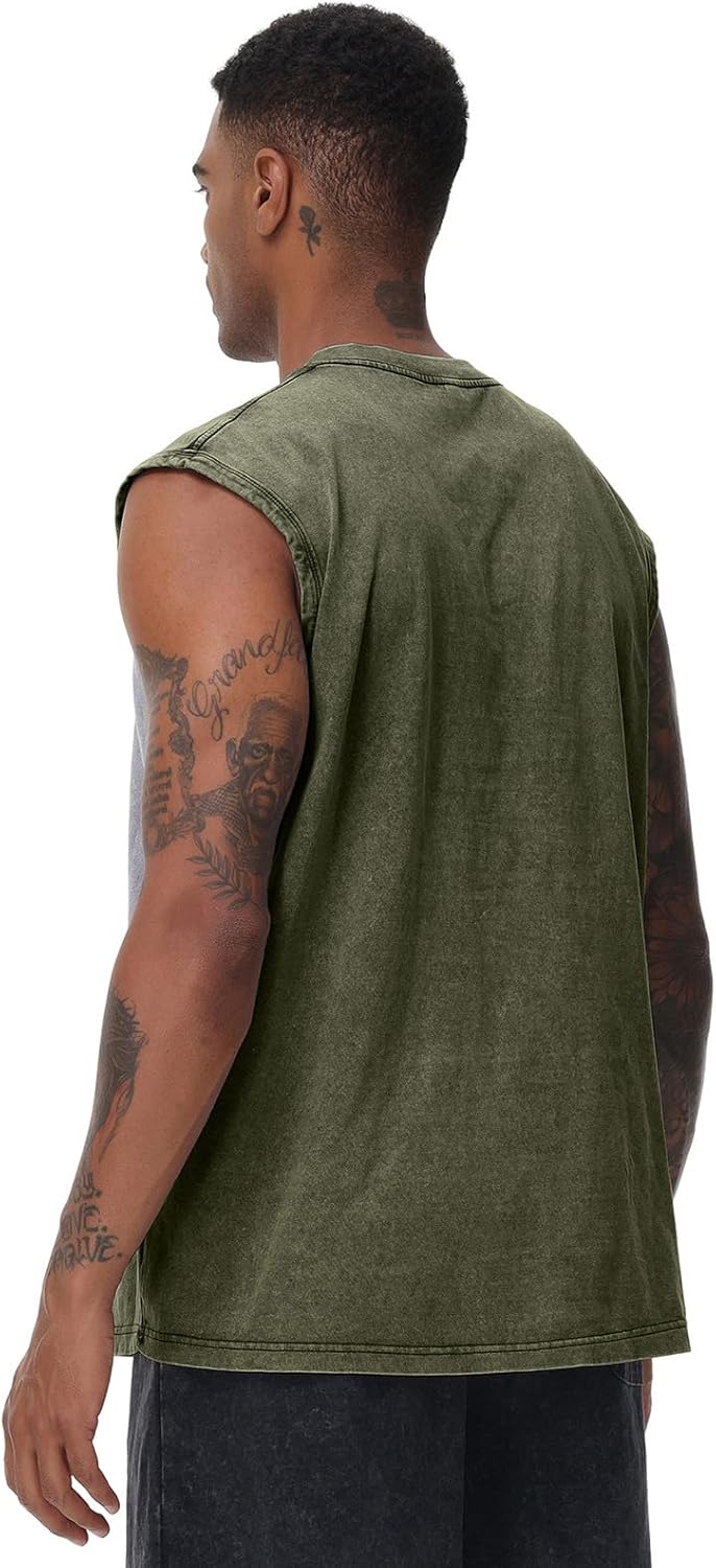 Skiennix Men's Workout Tank Tops - Sleeveless Muscle Tee for Gym & Beach | Acid Wash, Loose Fit