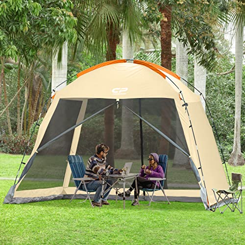 Beige 10x10 ft Screen House Tent with Sun Wall - CAMPROS CP Outdoor Canopy