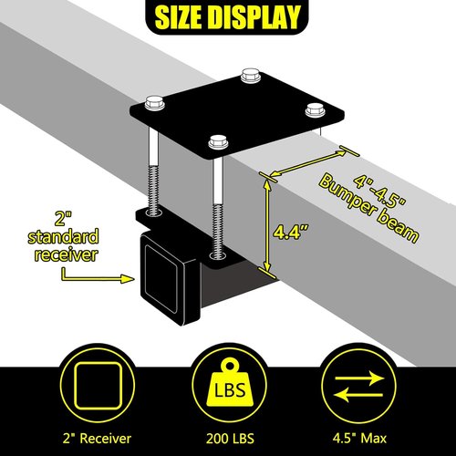 KAIRAY Bolt-On RV Bumper Hitch Receiver Adapter - 2" Receiver for 4-4.5" Beams | Includes Hitch Pin & Cover