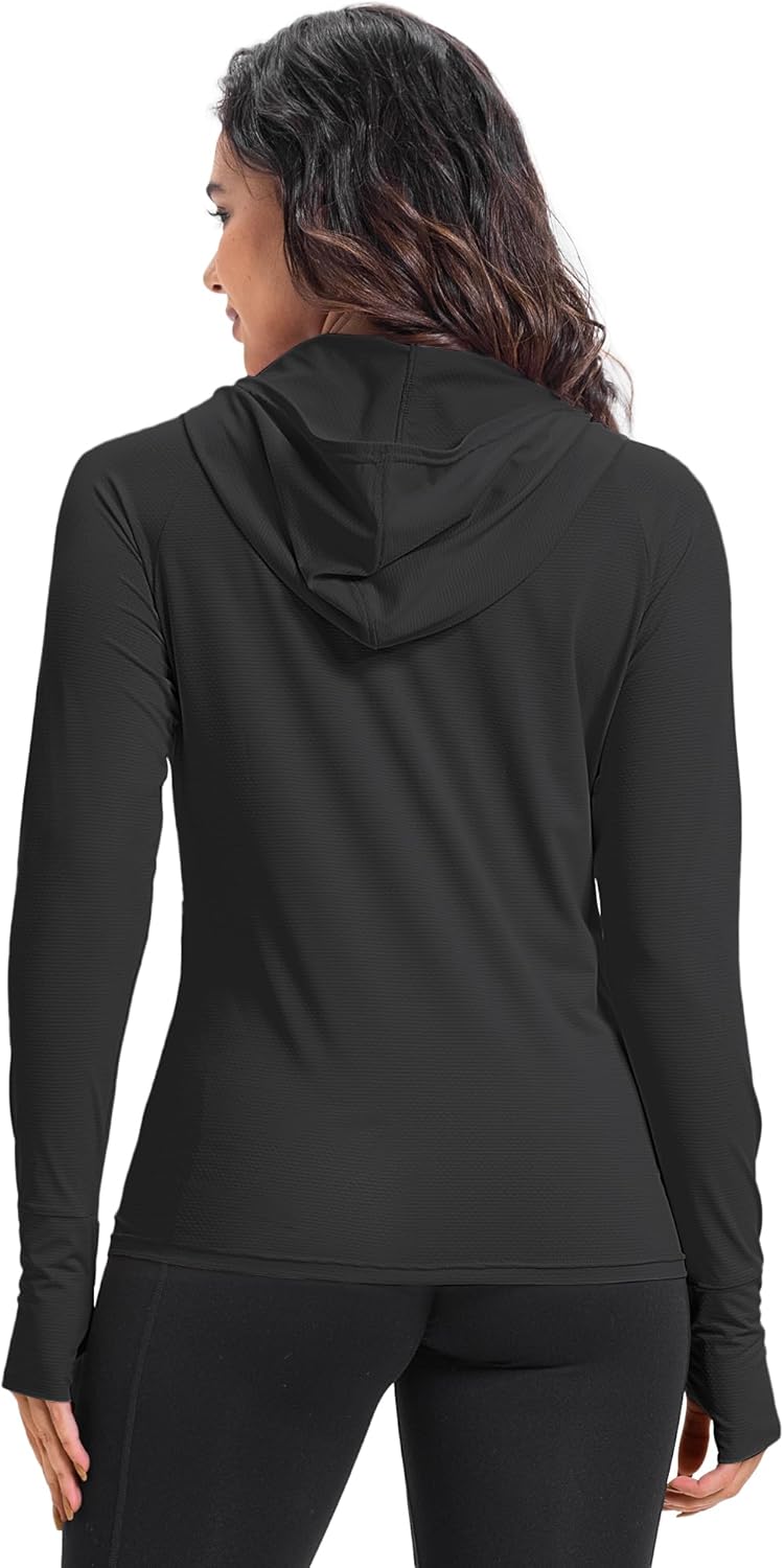 33,000ft Women's Lightweight UPF 50+ Sun Protection Hoodie Jacket - Long Sleeve Zip-Up for Hiking & Running