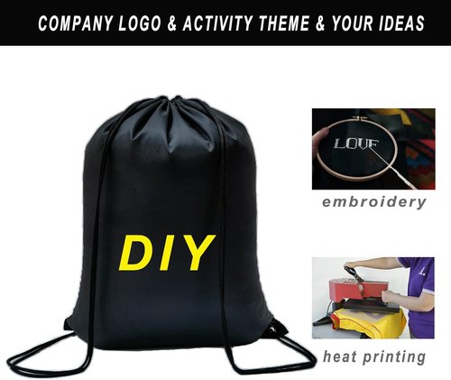 CAIHONG Drawstring Backpack - 100 Pack Cinch Sacks for Gym, Yoga, Sports & Gifts - Black