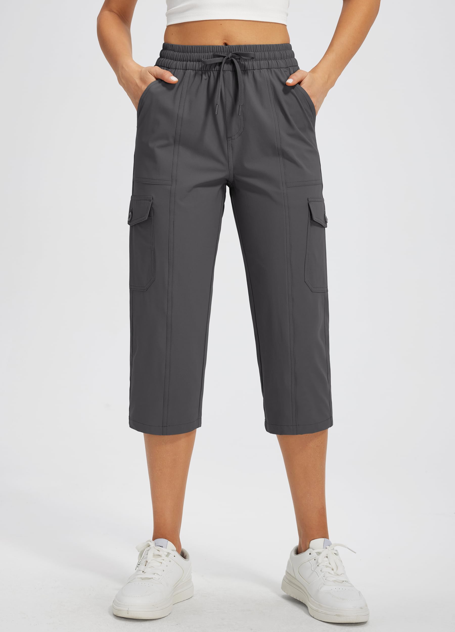 Libin Women's Capri Pants Cargo Capris Travel Hiking Casual Summer Cropped Pants Stretch Quick Dry Water Resistant, Dark Gray L