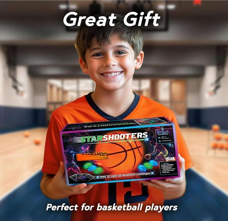 Light Up Basketball Set with Glow-in-the-Dark Markers – Rechargeable 29.5" Size 7 Ball + 6 Markers + 10 Game Modes