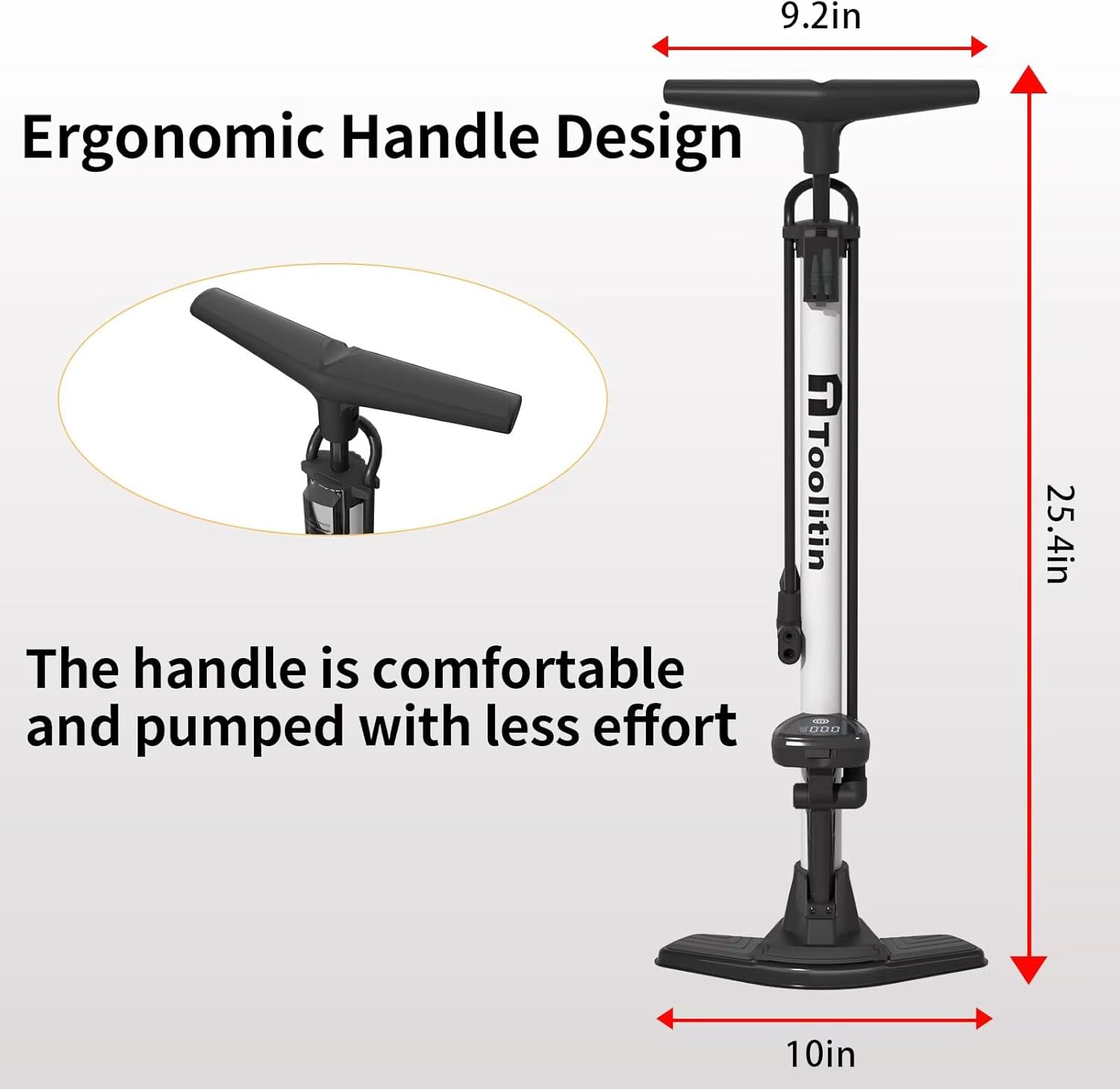 TOOLITIN Bike Pump - Precision Digital Pressure Gauge | Compatible with Presta & Schrader Valves