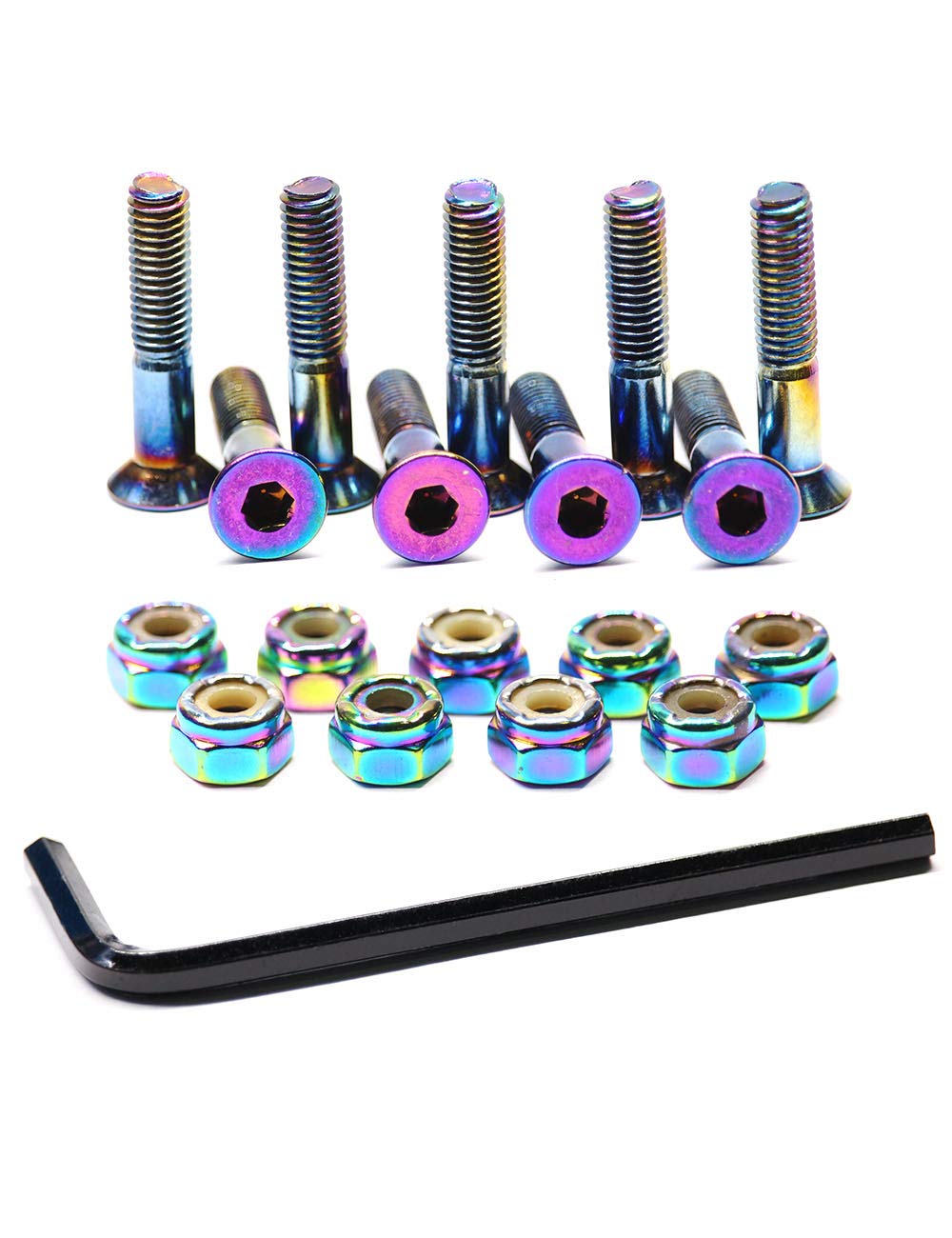 Skateboard Hardware 9PCS Bolts Set Deck Mounting Screws Nuts Hex Key Skate Parts Outfits Dazzling Color Fasteners Longboard Cruiser Best Mounting 1-1/4", 1", 7/8" (1.0)