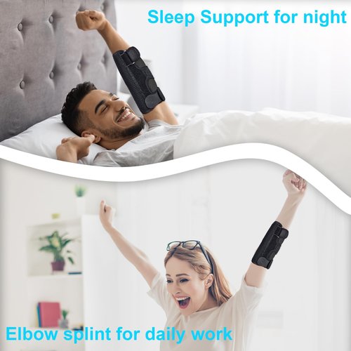 Elbow Brace for Ulnar Nerve Entrapment, Adjustable Cubital Tunnel Brace with 2 Removable Metal Splint for Sleeping, Elbow Immobilizer for Cubital Tunnel Syndrome, Ulnar Nerve Brace for Women & Men
