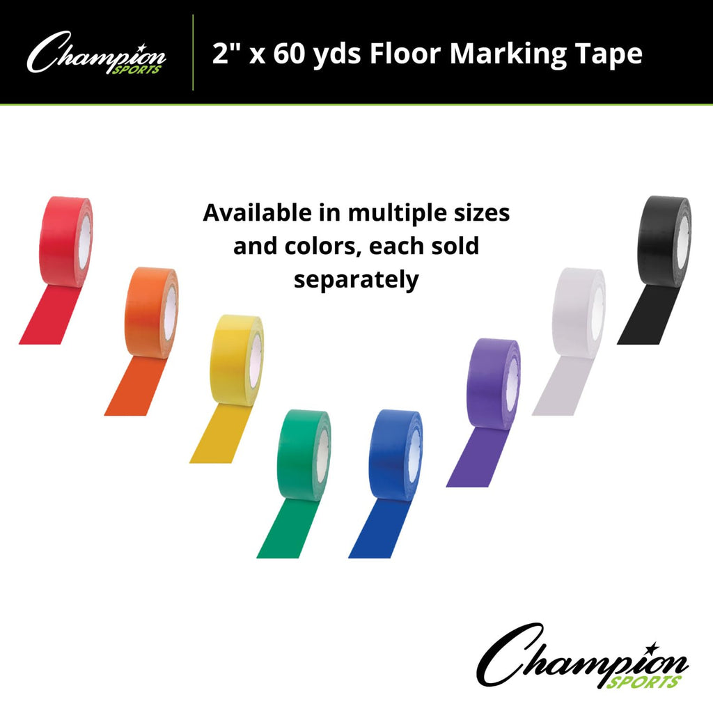 Champion Sports Vinyl Tape, 2” Wide x 60 Yards Long, Blue - Durable Floor Marking Tape - Schools, Gyms, Restaurants