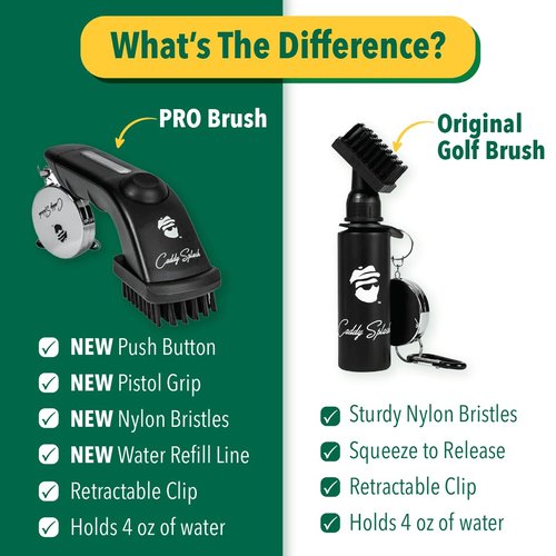 Caddy Splash Golf Club Brush Cleaner with Water – Heavy Duty Retractable Clip – Squeeze Bottle for Easy Cleaning – Nylon Bristles – Holds 4 Oz – Golf Gifts– Golf Accessories for Men – USA Company