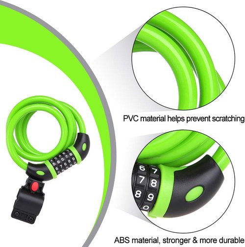 NDakter Bicycle Lock - High Security 5-Digit Resettable Combination Cable | 4/5.6 Feet Length, Heavy Duty Anti-Theft