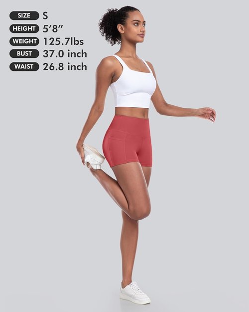 CHRLEISURE Women's Biker Yoga Shorts - High Waisted Tummy Control Spandex | 4-Pack with Pockets