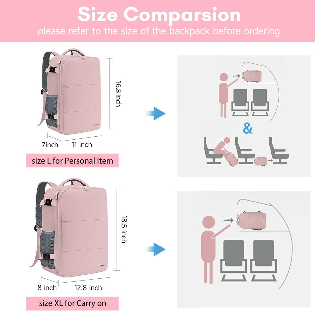Taygeer Travel Backpack - Stylish 15.6-Inch Laptop Bag with Water Bottle Pocket & Shoe Pouch | Pink