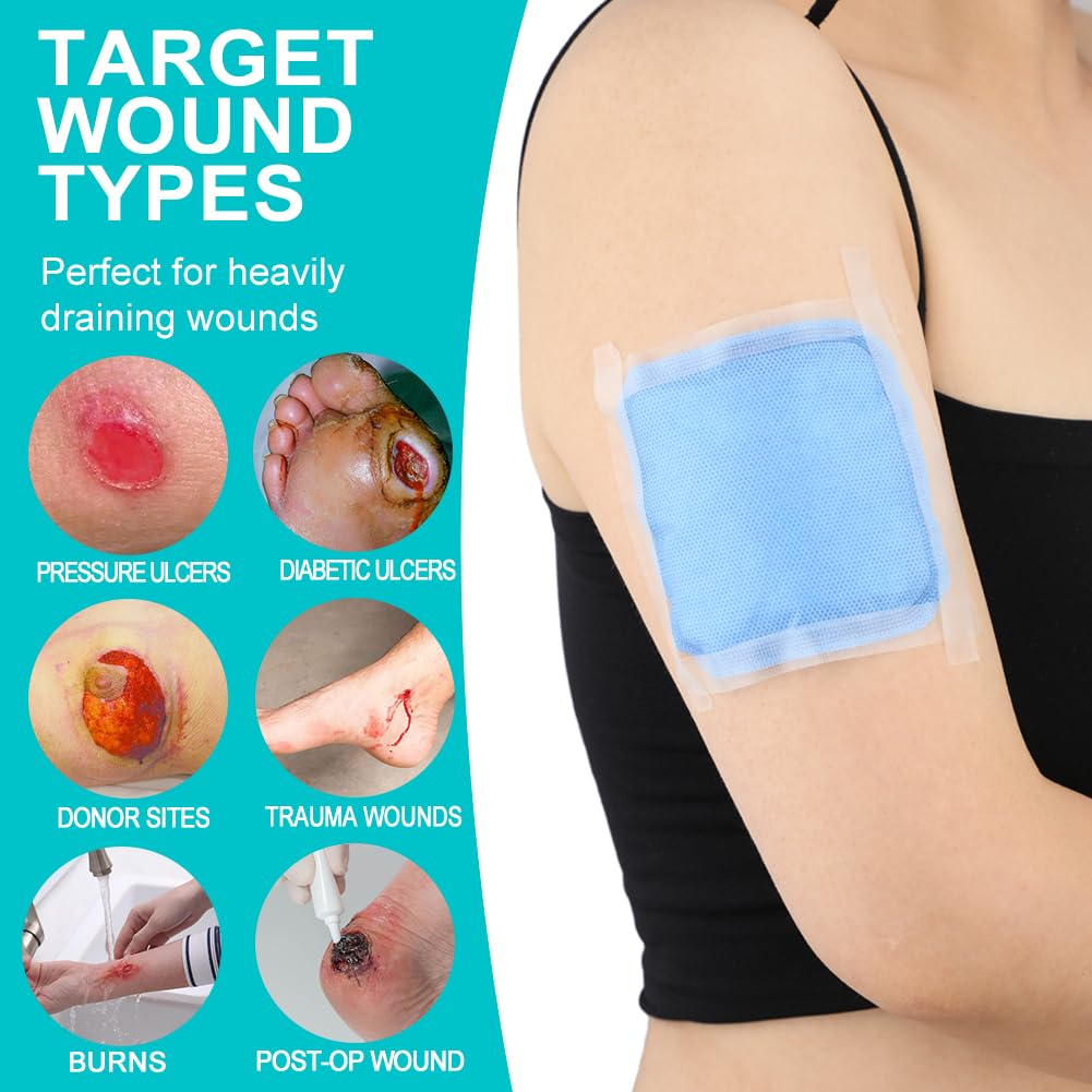 Super Absorbent Dressing Pad for Heavy Exuding Draining Wound Pressure Sore Foot Ulcers Venous Ulcer Leg Cut Skinned Fast Healing Wounds Care 4"x4" (Pack of 10)