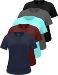 Skiennix 5-Pack Women's Workout Tops - Crew Neck Dry Fit Short Sleeve Athletic T-Shirts for Gym & Yoga