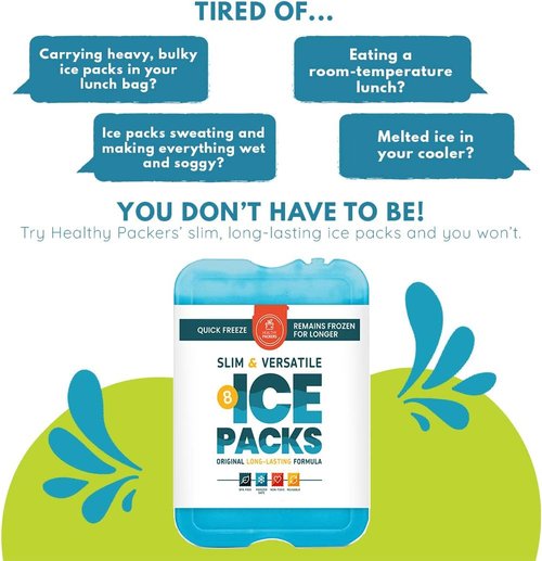 Healthy Packers Ice Packs - Long-Lasting Freezer Packs for Lunch Boxes & Coolers | Ideal for Beach, Camping & Fishing