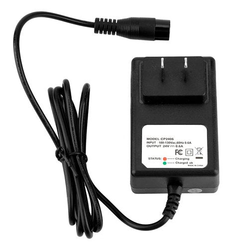 Scooter Battery, 24V 0.6A Electric Scooter Battery Black with 2 Pin Straight Plug for E100 E125 E500S PR200 US Plug 110V