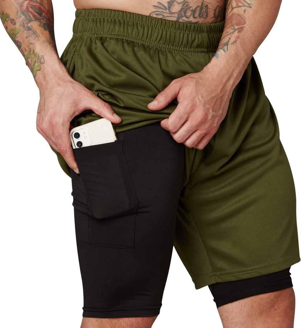 Skiennix Men's 2-in-1 Athletic Running Shorts - Ultra Performance 7-Inch Inseam Gym Wear