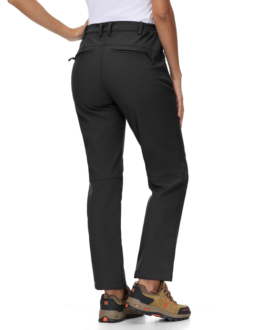 TBMPOY Women's Ski Snow Pants Waterproof Windproof Fleece Lined Warm Hiking Insulated Softshell Cargo Pant 4 Pockets Black M