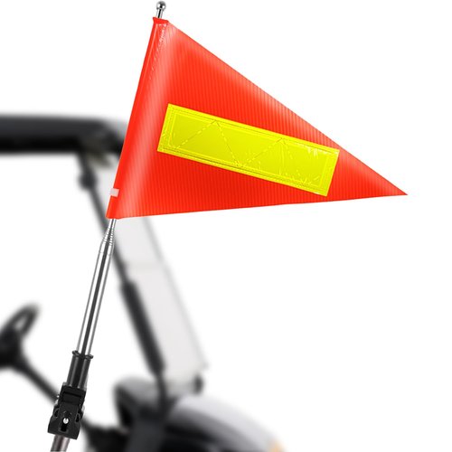 Golf Cart Flag 25x35cm Orange Safety Flag with Reflective Strip and 5.3 Feet Retractable Flagpole, Golf Cart Flags Holder, Bike Flag with Pole and Mount, Golf Cart Decorations