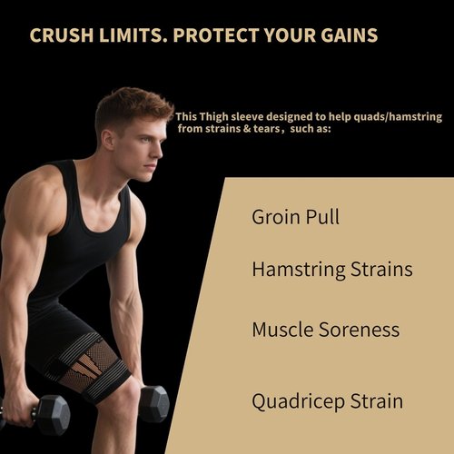 kyopyno Hamstring Compression Sleeves with Adjustable Straps - Copper Infused Thigh Sleeve Support for Running Recovery & Sports - Thigh Brace for Men & Women