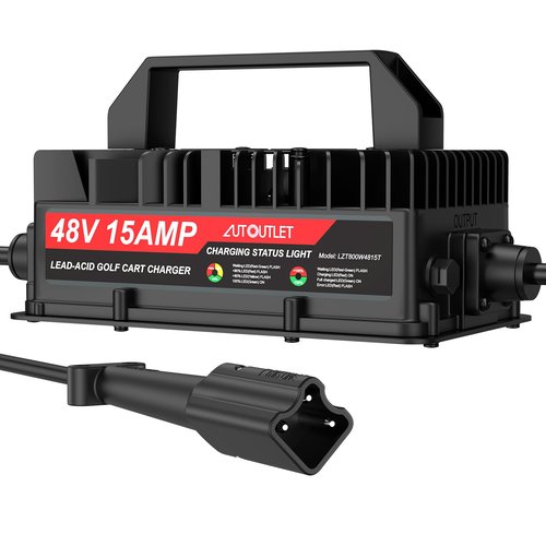 AUTOUTLET 48V 15AMP Golf Cart Charger, Fast Charging with Smart Technology for Lead Acid Battery, Extra-Long Cable with 3-Pin Leaf Plug for Yamaha G29, Drive, Drive2 48V