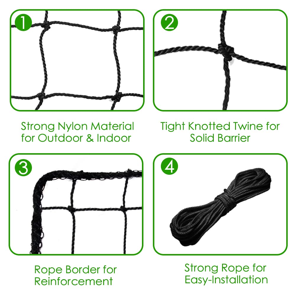 Wiseek Baseball Softball Backstop Nets, Heavy Duty Sports Netting Barrier #18 Baseball Netting 10'x10'/10'x20'/15'x15'…