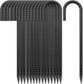 Skiennix 12-Inch J Hook Rebar Stakes - Durable Metal Ground Stakes for Tents & Fences | 16-Pack, Black