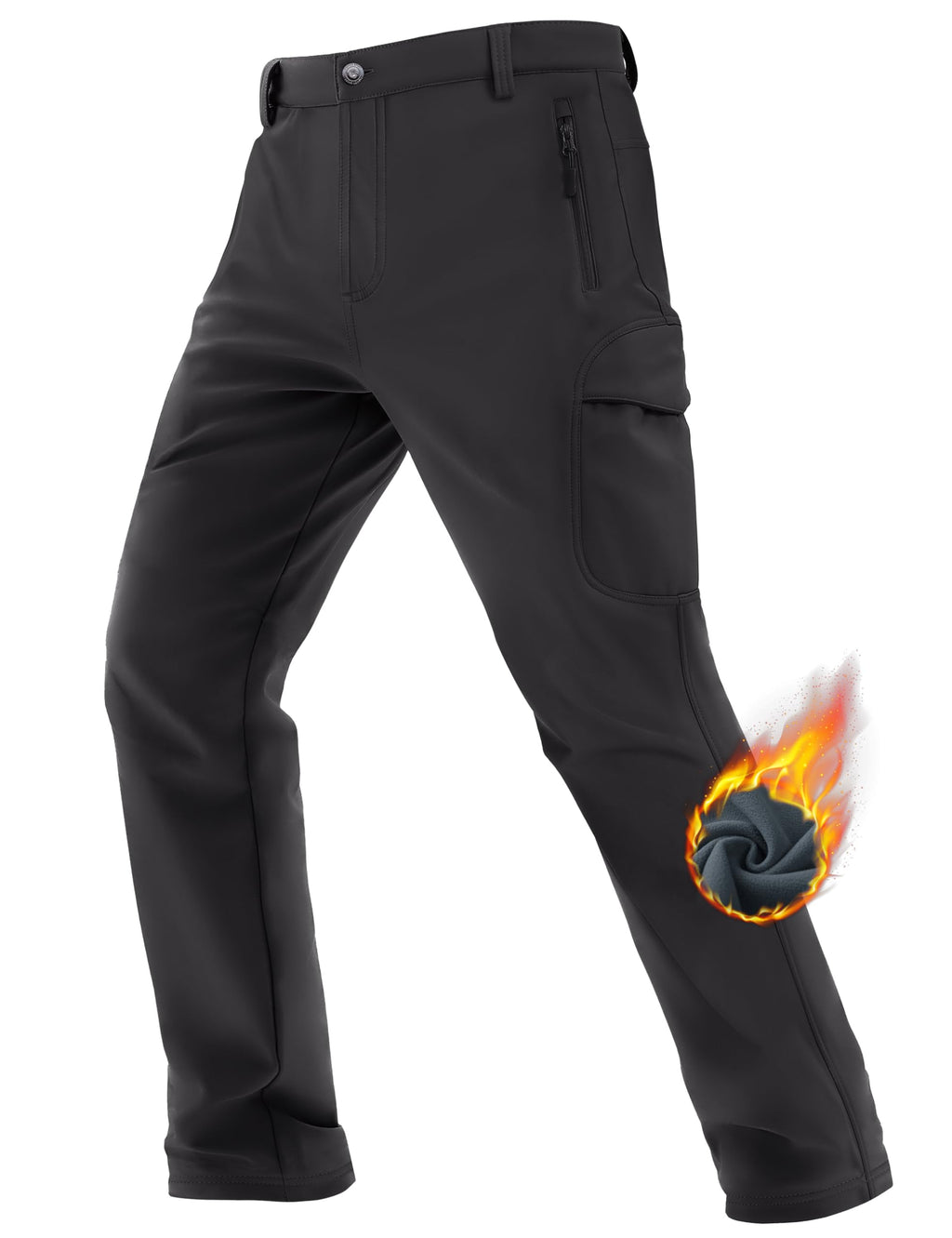 TACVASEN Winter Pants for Men Work Cargo Fleece Lined Waterproof Cold Weather Snow Softshell Tactical Hiking Ski Rain Pants Black 34