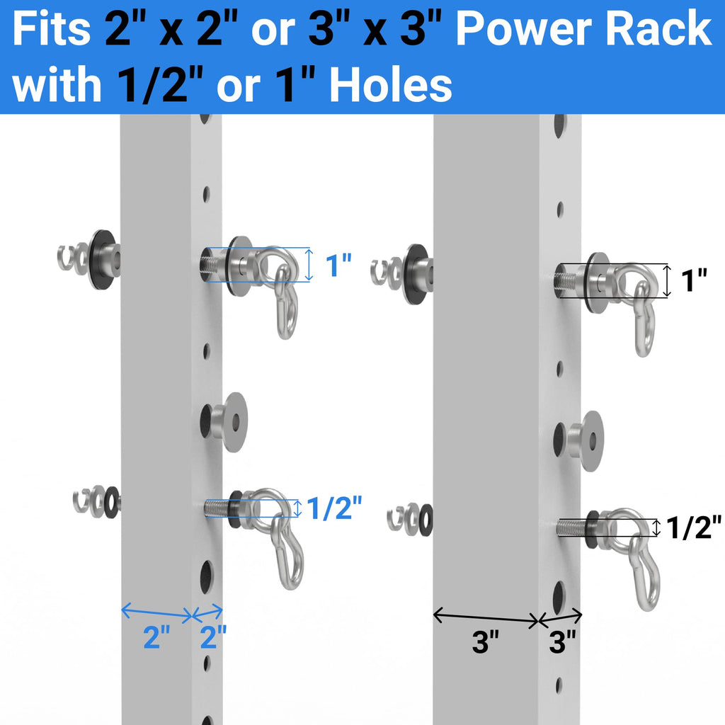 Vatemechie Heavy-Duty Power Rack Attachments, Quick-Install Home Gym Accessories for 2x2, 2x3 & 3x3 Power Racks, Fits 1/2", 5/8" & 1" Holes (Silver 2-Pack)