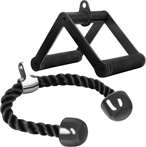 Double D Row Handle - Cable Attachment for Weight Training - Durable Steel with Non-Slip Grip (Black)