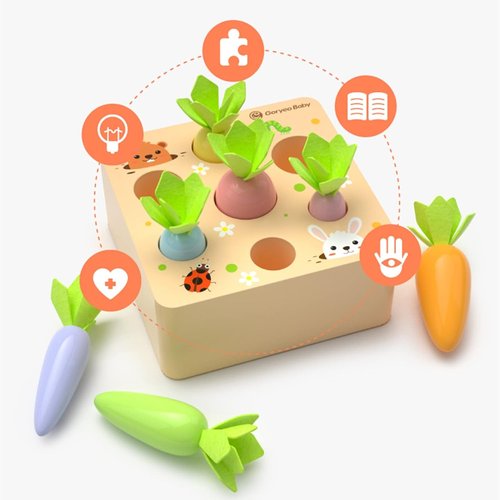KMTJT Montessori Toys - Educational Wooden Carrot Harvest Game for Toddlers | Shape Sorting Fun for Ages 2-3