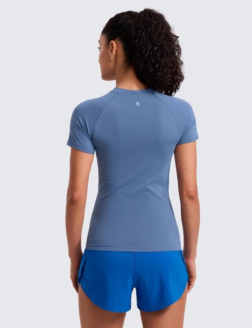 CRZ YOGA Seamless Workout Tops for Women - Breathable Short Sleeve Athletic Tees | Hip Length Gym & Yoga Shirts