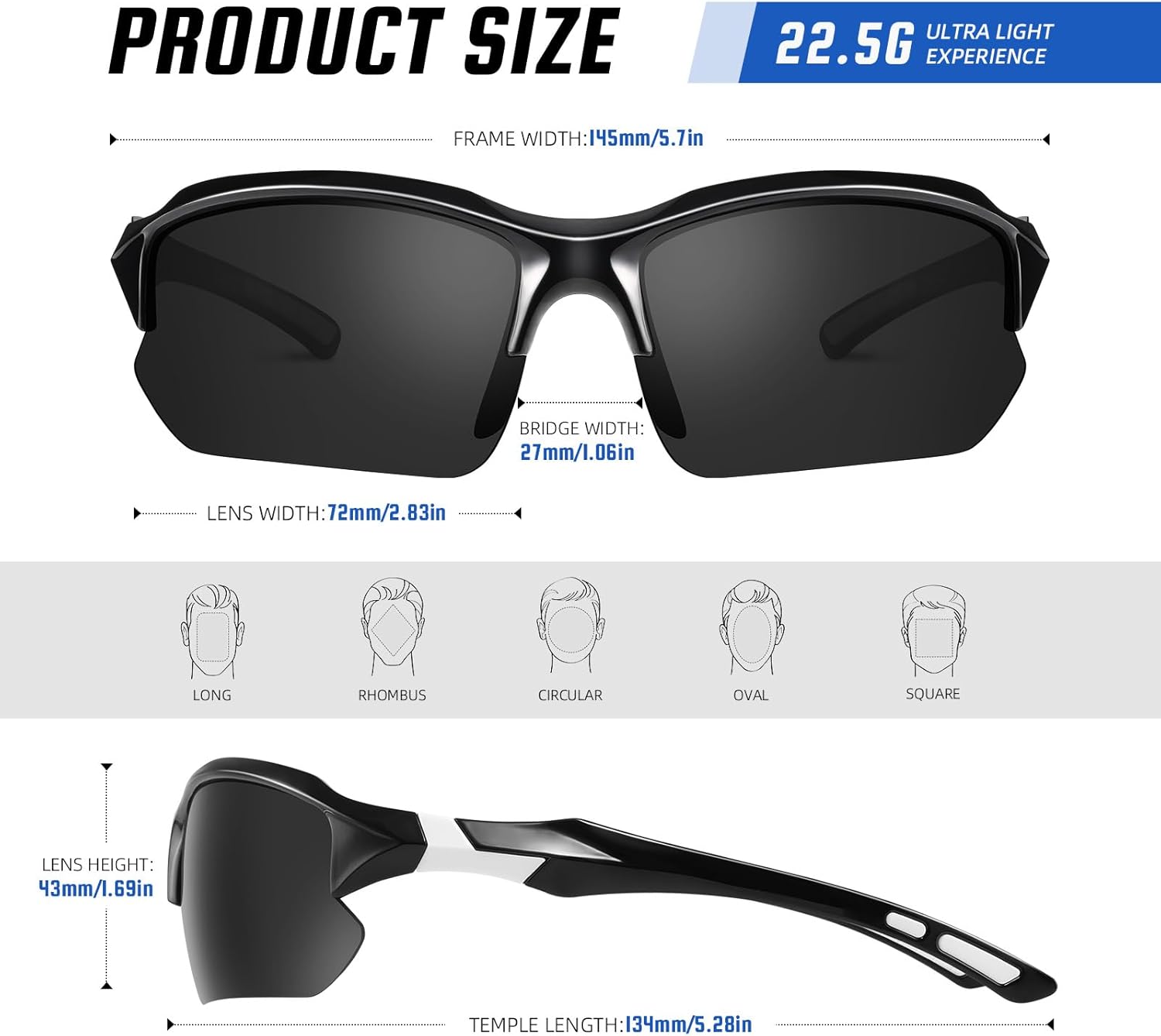 XVXV Polarized Sports Sunglasses - UV Protection & Comfortable Half Frame for Men | 3 Pack