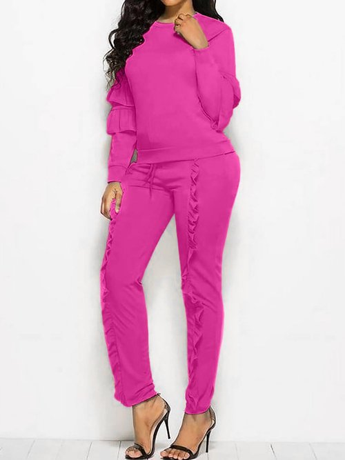 Akmipoem Two Piece Outfit Bubble Satin Ruffle Sport Suit Sweatshirt and Sweatpants for Junior Rose XXXL