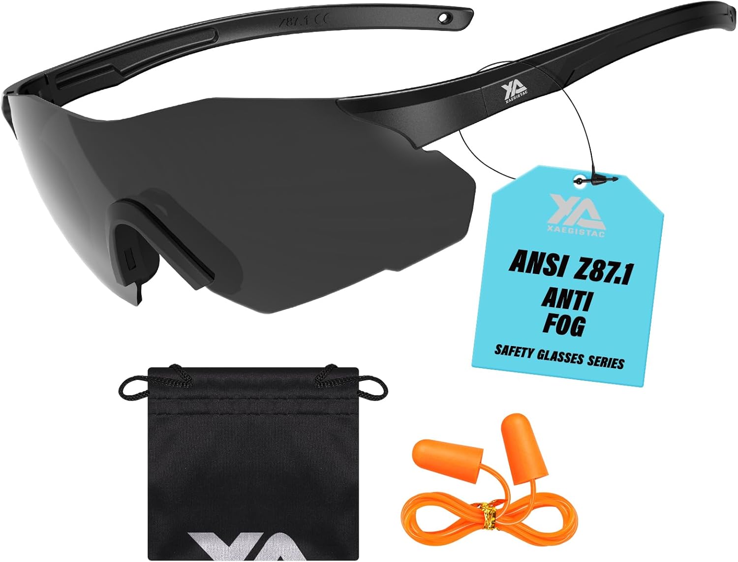 Xaegistac Safety Glasses - Anti-Fog Shooting Glasses with Wide Field of View & Soft Nose Pad