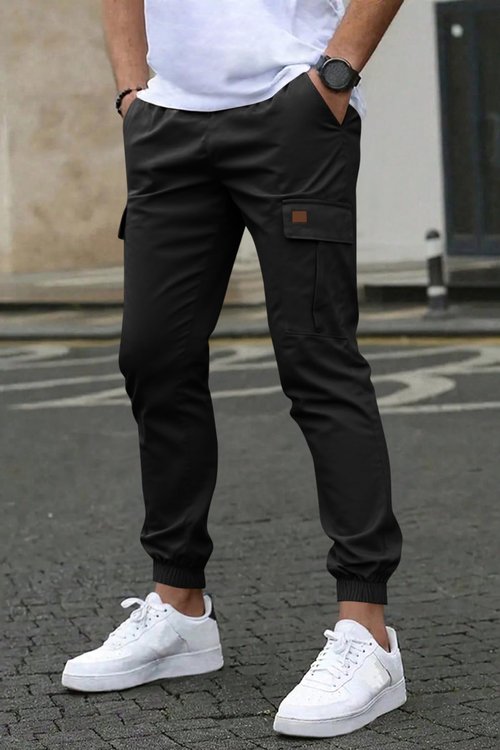 Runcati Mens Cargo Pants Casual Drawstring Elastic Waist Chino Pants Stretch Outdoor Track Joggers Sweatpants Black