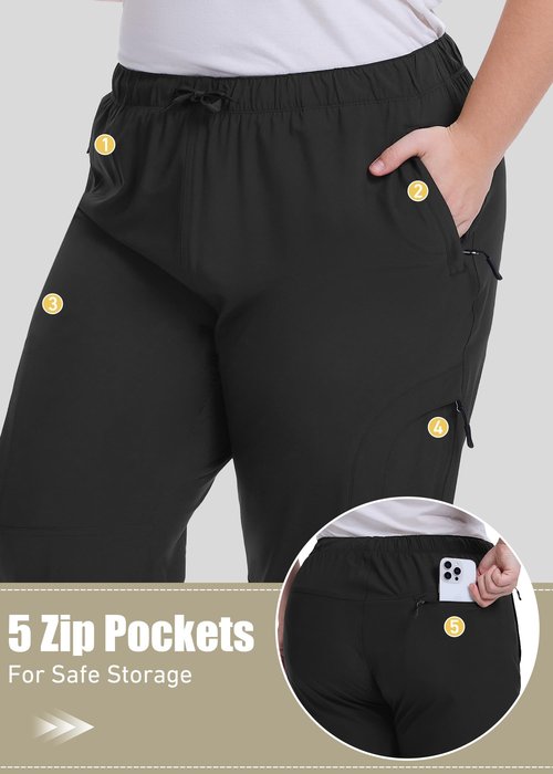Women's Plus Size Hiking Pants Safari-Waterproof Lightweight UPF50 Sun Protection-Stretchy Cargo Joggers for Outdoor Activities,D6608,Black,3XL