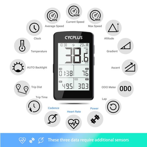 CYCPLUS Bike Computer GPS Wireless, ANT+ Cycling Computer GPS with Bluetooth, 2.8" LCD Screen,100+ Hours Battery Endurance Bike Speedometer with Auto Backlight IP67 Waterproof