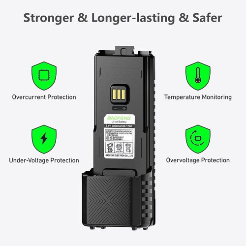BAOFENG UV-5RM Battery 3800mAh Extended Battery with USB-C Charging Cable for Ham Radio Compatible AR-5RM UV-5G Plus GM-5RH UV-5RH Series (BL-5RMLX2)