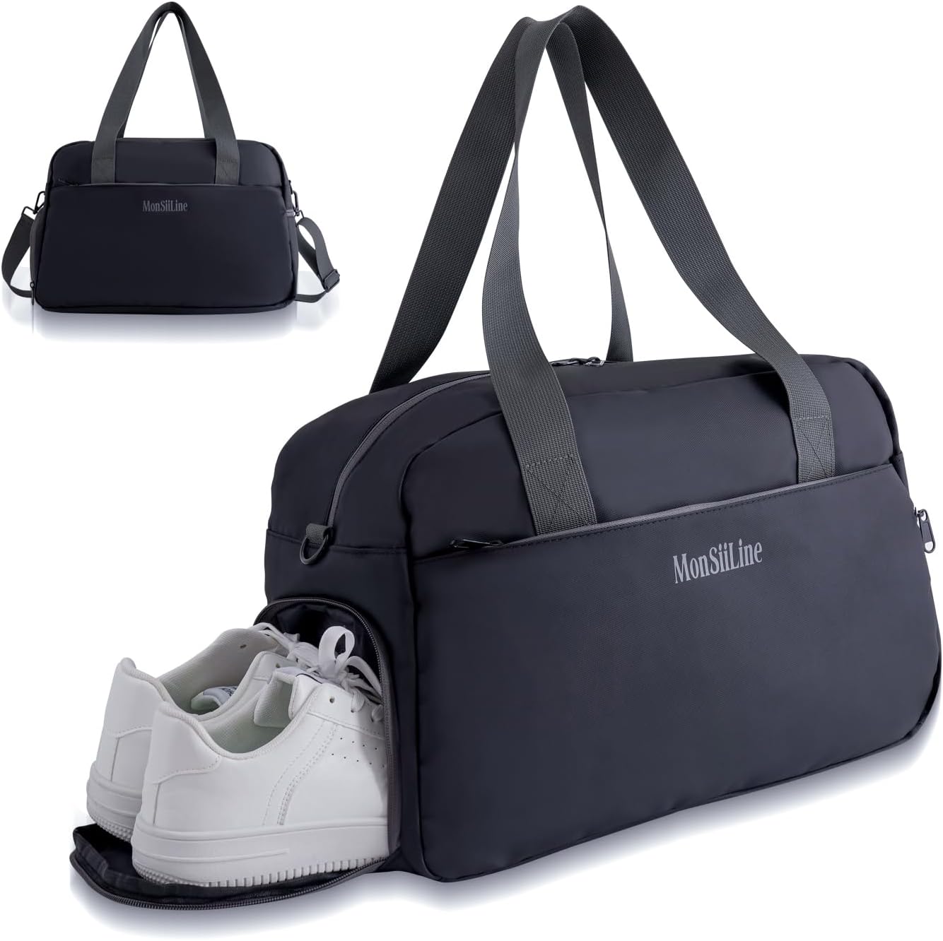 Skiennix Gym Bag - Waterproof Small Duffle with Shoe Compartment | Lightweight Travel Tote (Black)