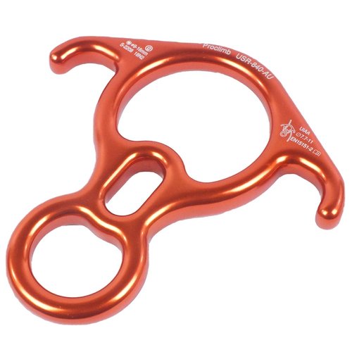 ProClimb 40 kN Rescue Figure 8 Descender - Stainless Steel Belay Device w/Bent-Ears - Figure 8 Belay Device - Descender - Rappelling Devices - Rigging Palates (Aluminum Orange)