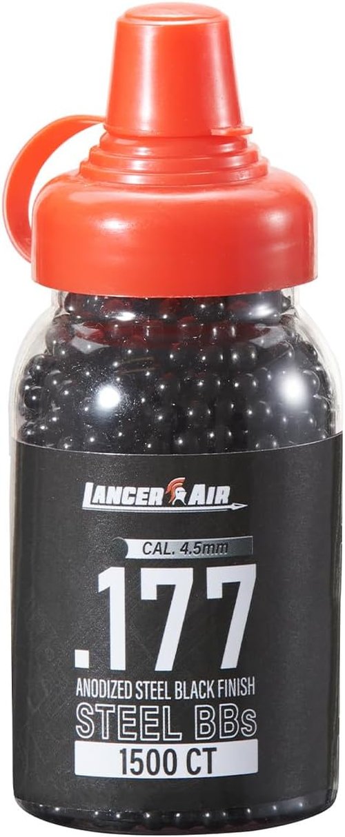 Lancer Tactical Steel BBs - 4.5mm / .177 Cal Anodized Black Finish | 1500 Count Pack