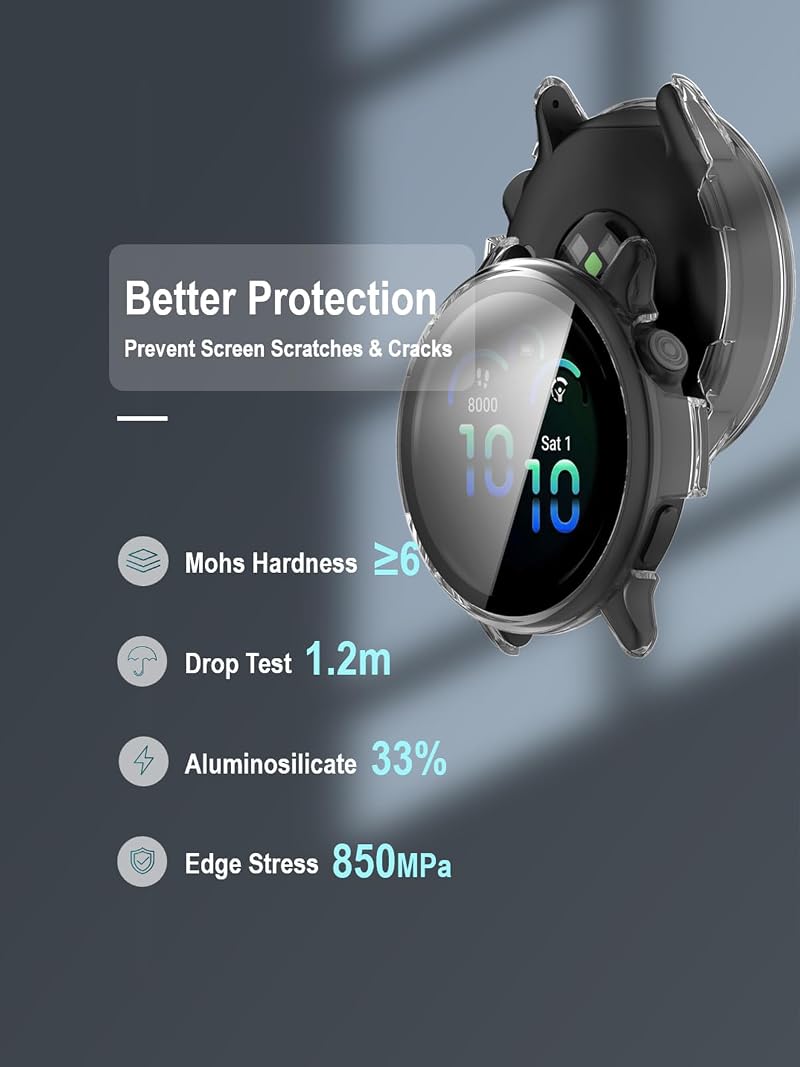 Case with Screen Protector for Garmin Vivoactive 6 9H Glass, 3-Pack Black – All-in-One Full Body Protection