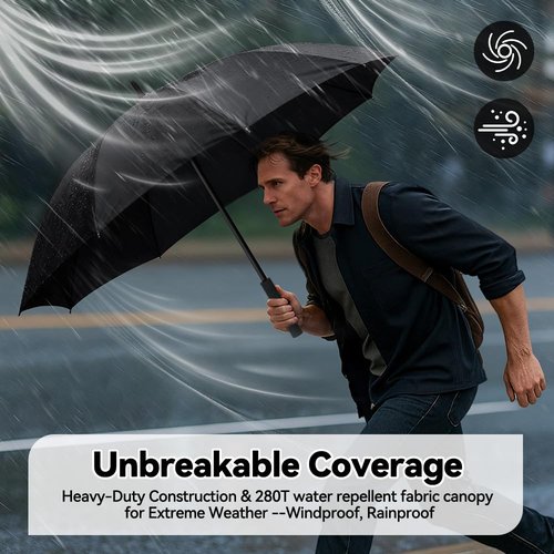 TOPSAIL Fast Drying Heavy Duty Windproof Large Umbrella for Rain & Sun, Big Automatic Open Golf Umbrellas Wind Resistant, 57 Inch Extra Large Oversized Stick Umbrella for 2 Persons-Black
